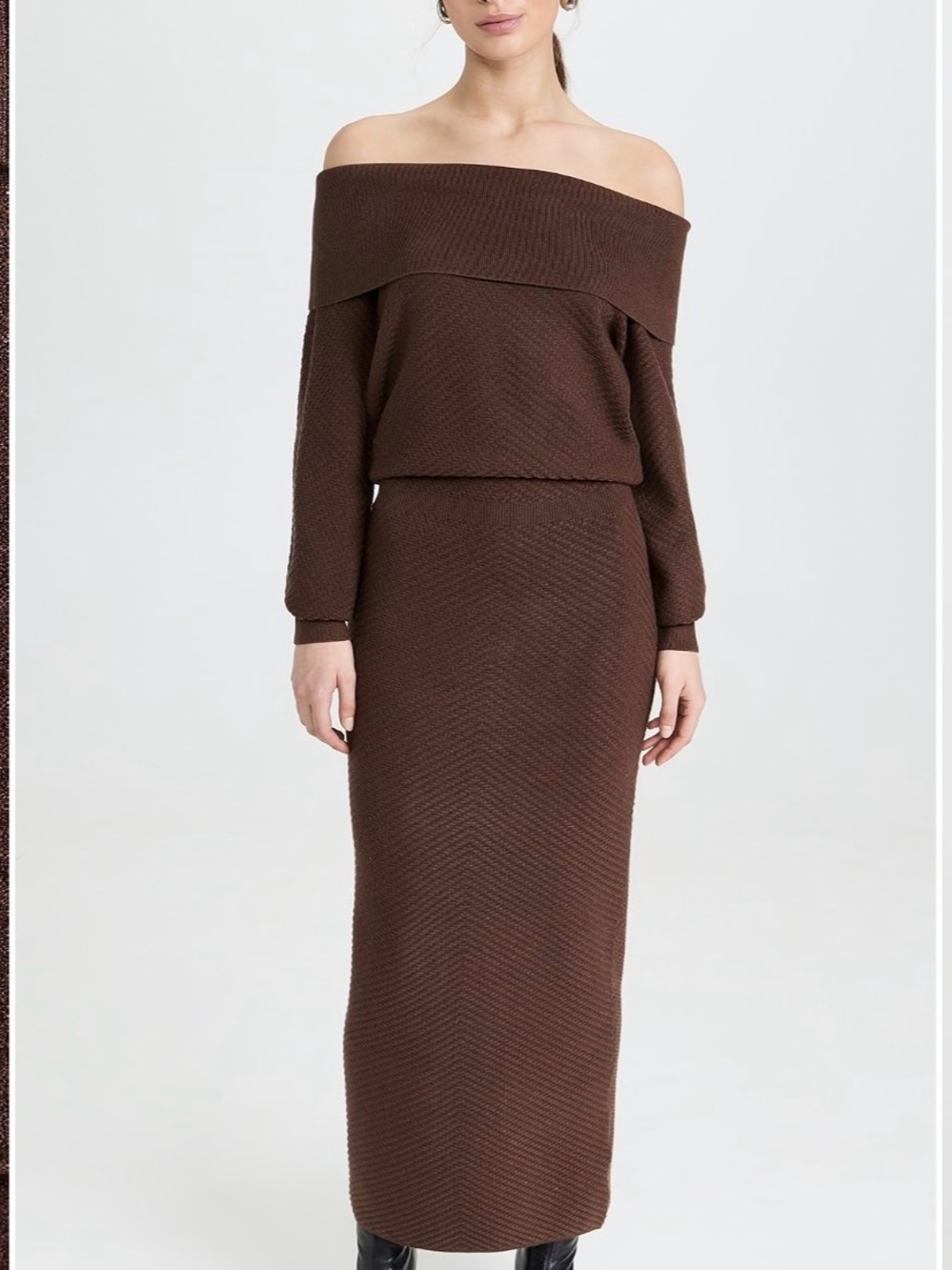 Favorite Daughter  The Irene Brown Off Shoulder Maxi Sweater Dress Size Medium
